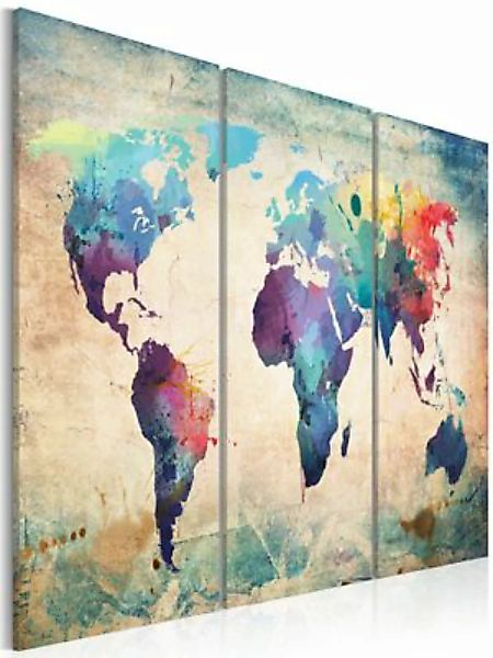 artgeist Wandbild Bunte Weltkarte - Triptychon mehrfarbig Gr. 60 x 40 günstig online kaufen