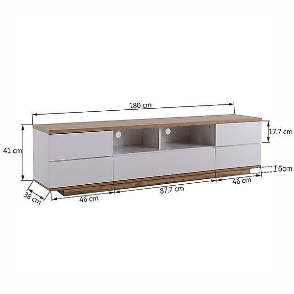 MODFU TV-Schrank aus MDF, Weiß und Holz mit Gittertür Hochglanz-Oberfläche günstig online kaufen