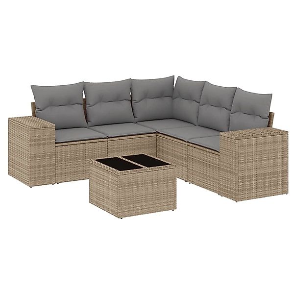 vidaXL 6-Tlg Garten-Sofagarnitur mit Kissen Beige Poly Rattan 3222558 günstig online kaufen