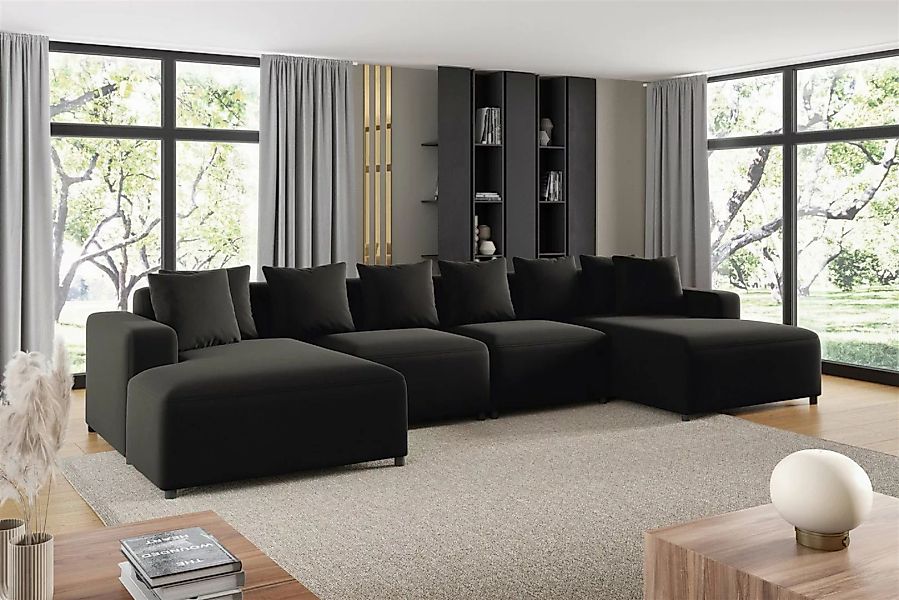 Fun Möbel Wohnlandschaft Sofa U-Form MEGAN in Stoff Salvador, Rücken echt b günstig online kaufen