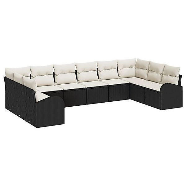 vidaXL Loungesofa 10-teiliges Garten Sofa Set mit Kissen Schwarz Poly Ratta günstig online kaufen
