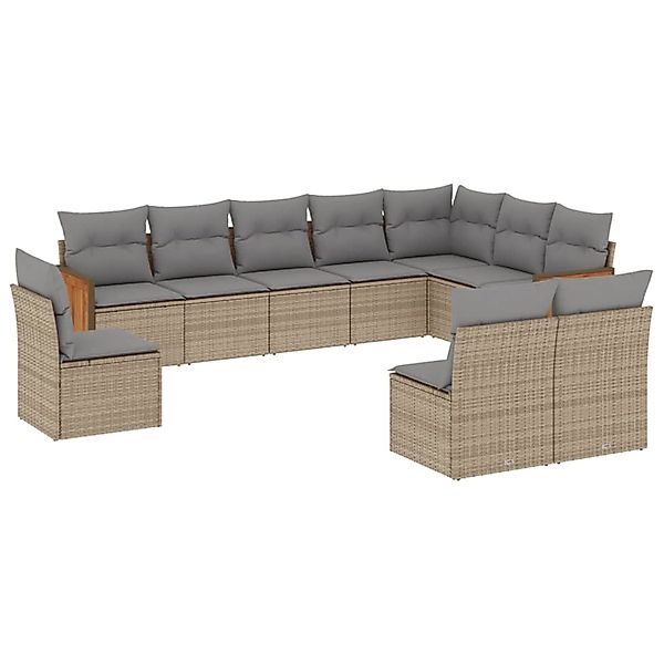 vidaXL 10-tlg Garten-Sofagarnitur mit Kissen Beige Poly Rattan Modell 165 günstig online kaufen