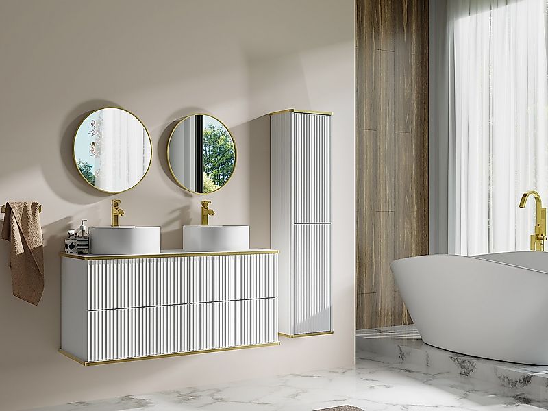 Waschbeckenunterschrank hängend mit rundem Aufsatzwaschbecken und Säule - S günstig online kaufen