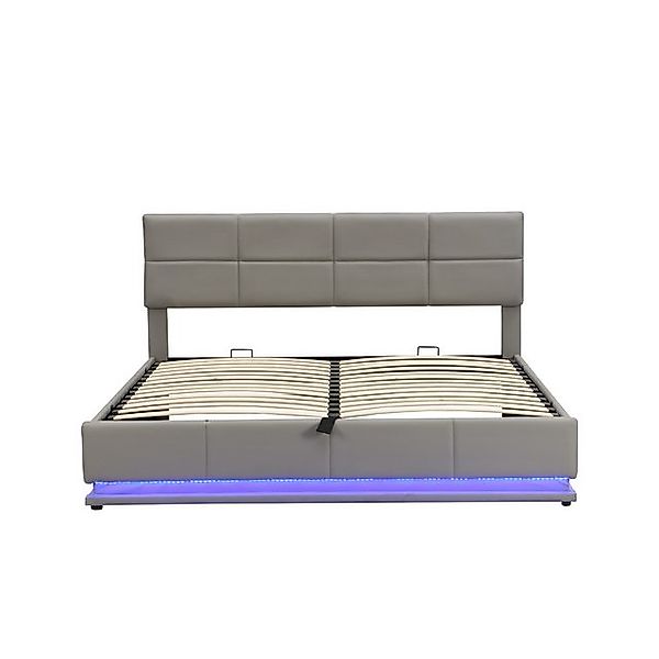 Gotagee Polsterbett Jugendbett Doppelbett LED Stauraum Kunstleder Flachbett günstig online kaufen