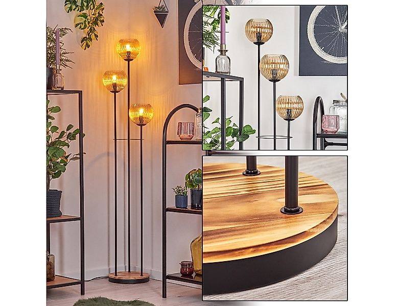 hofstein Stehlampe Stehlampe aus Metall/Holz/Riffelglas in Schwarz/Hellbrau günstig online kaufen