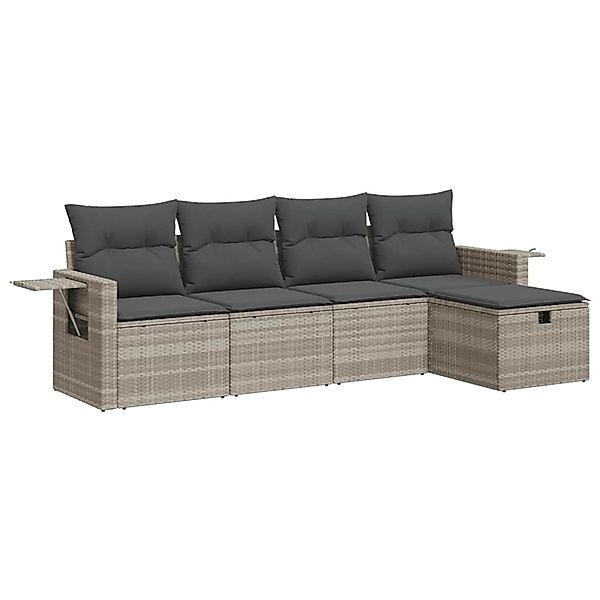 vidaXL 5-Tlg Garten-Sofagarnitur mit Kissen Hellgrau Poly Rattan 3325468 günstig online kaufen