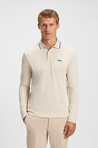 BOSS GREEN Langarm-Poloshirt Plisy mit Streifen am Kragen günstig online kaufen