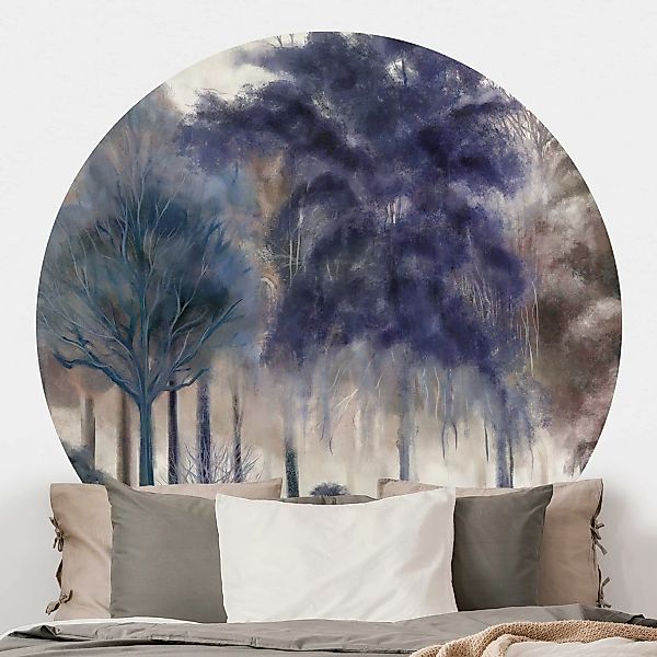 Runde Tapete selbstklebend Blaue Wald Malerei günstig online kaufen
