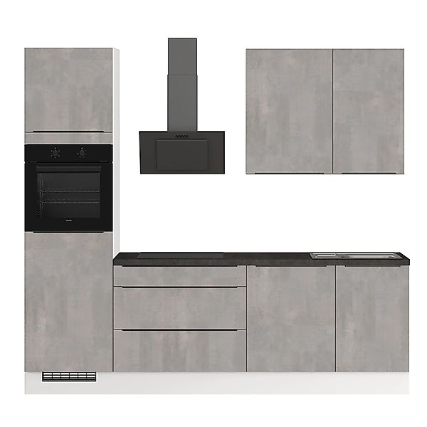 Impuls Küchen Küchenzeile IKZ1260R5 260 cm Beton-Optik Natur mit E-Geräten günstig online kaufen