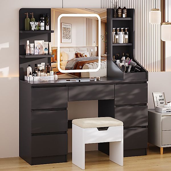 HOMALL Schminktisch Eingebaute LED-Beleuchtung, einstellbare Helligkeit, günstig online kaufen