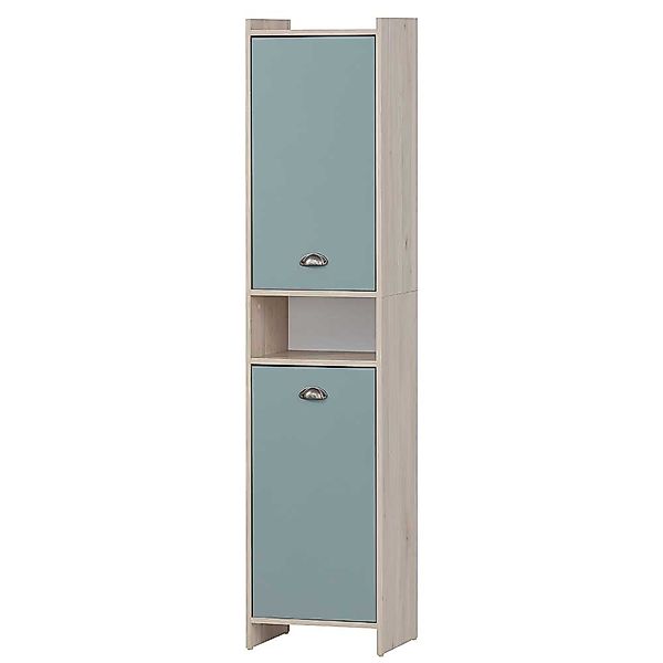 Badseitenschrank modern in Hellblau und Eiche hell 177 cm hoch günstig online kaufen