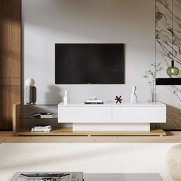 Odikalo TV-Schrank Lowboard Fernsehschrank hochglänzende Glastrennwand günstig online kaufen