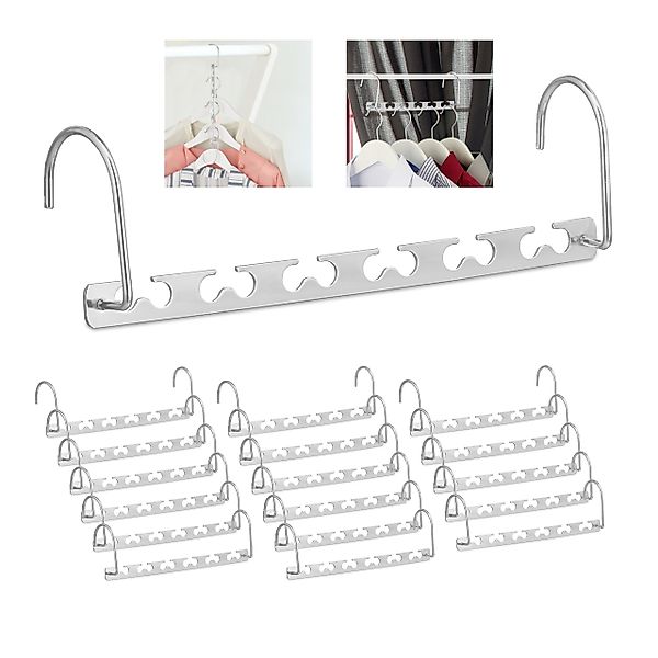 relaxdays Mehrfach-Kleiderbügel 18 x Raumsparbügel silber günstig online kaufen