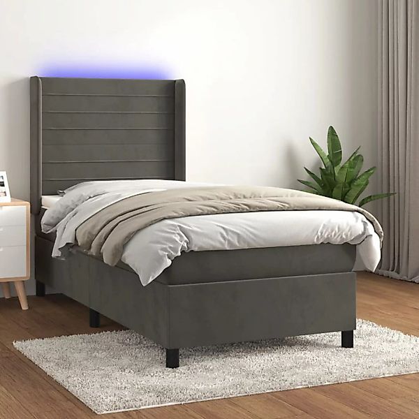 Vidaxl Boxspringbett Mit Matratze & Led Dunkelgrau 100x200 Cm Samt günstig online kaufen