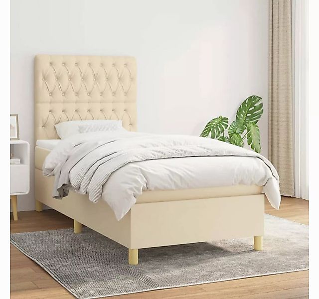 vidaXL Boxspringbett Boxspringbett mit Matratze Creme 100x200 cm Stoff Bett günstig online kaufen