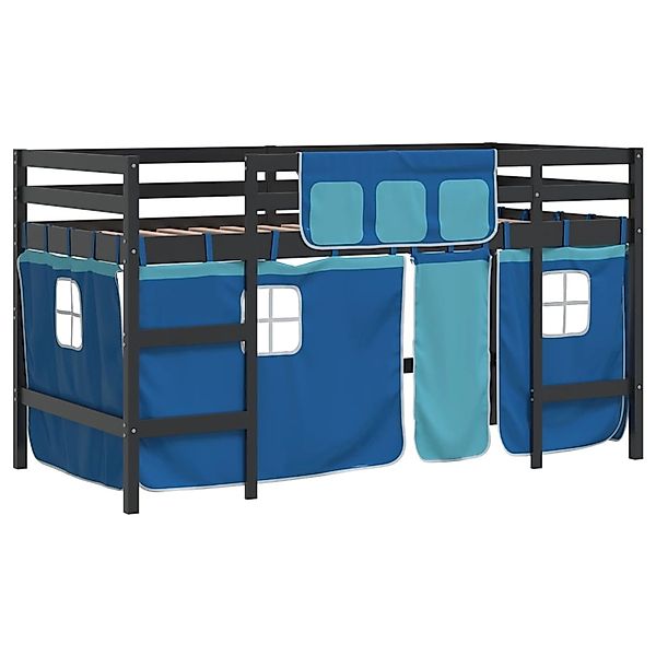 vidaXL Kinderhochbett mit Vorhängen Blau 90x200 cm Massivholz Kiefer 320697 günstig online kaufen