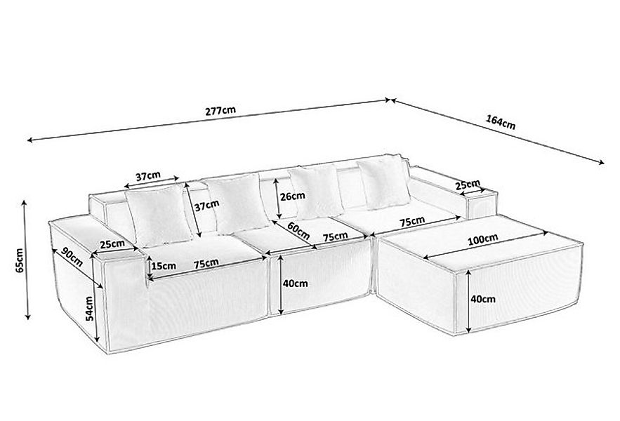 Fanttik Ecksofa Schlafsofa L-Form, inkl. 4 Kissen, Stellmaße 277x164 cm, Ot günstig online kaufen