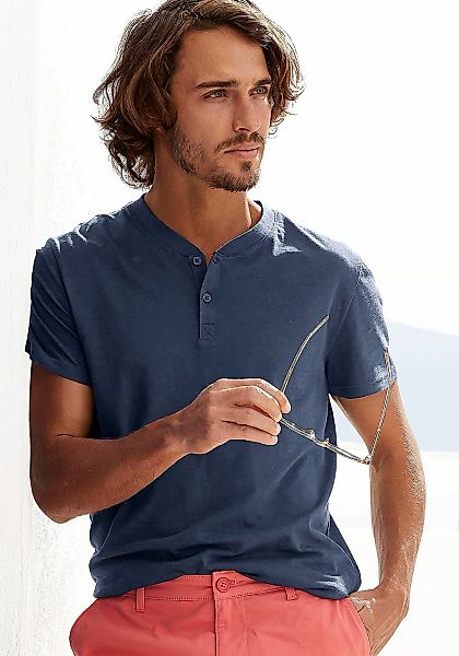 H.I.S Henleyshirt, Kurzarmshirt mit Henleykragen, strukturierte Baumwolle günstig online kaufen