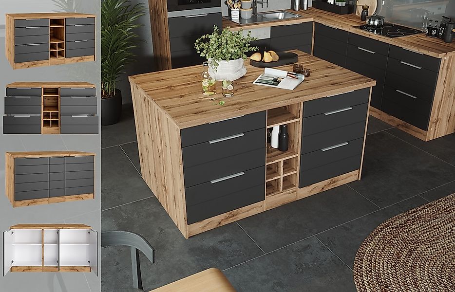 KOCHSTATION Kücheninsel »KS-Luhe, Breite 153 cm, mit Flaschenregal«, MDF-Fr günstig online kaufen
