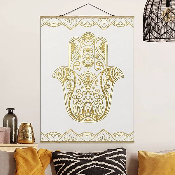 Stoffbild Mandala mit Posterleisten - Hochformat Hamsa Hand Illustration we günstig online kaufen