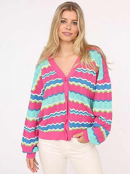 Zwillingsherz Strickjacke Wellen-Muster, Langarm, V-Ausschnitt, Baumwolle, günstig online kaufen