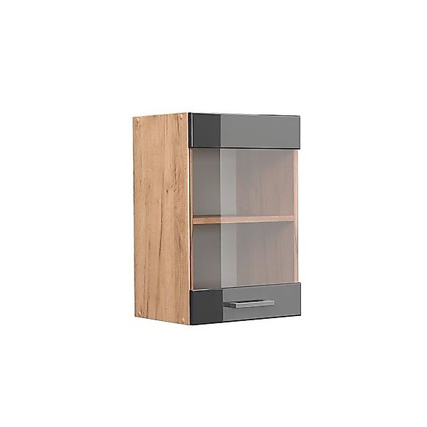 Vicco Küchenglasschrank R-Line Anthrazit Hochglanz/Goldkraft Eiche 40 cm günstig online kaufen