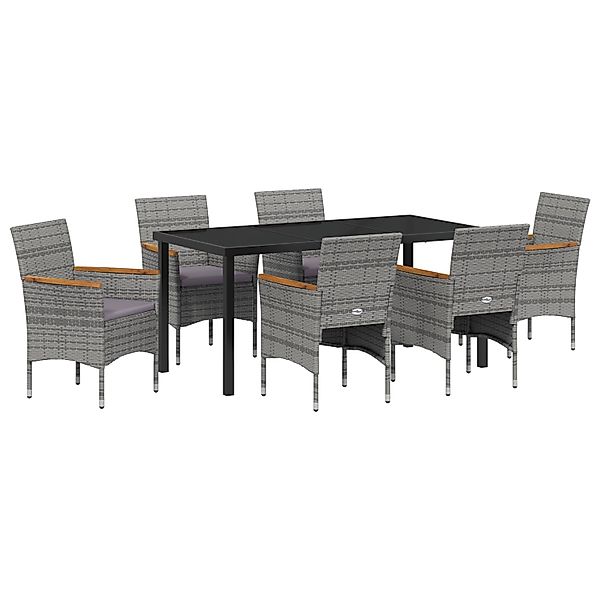 vidaXL Garten Essgruppe mit Kissen 7-Tlg Grau Poly Rattan 3379762 günstig online kaufen
