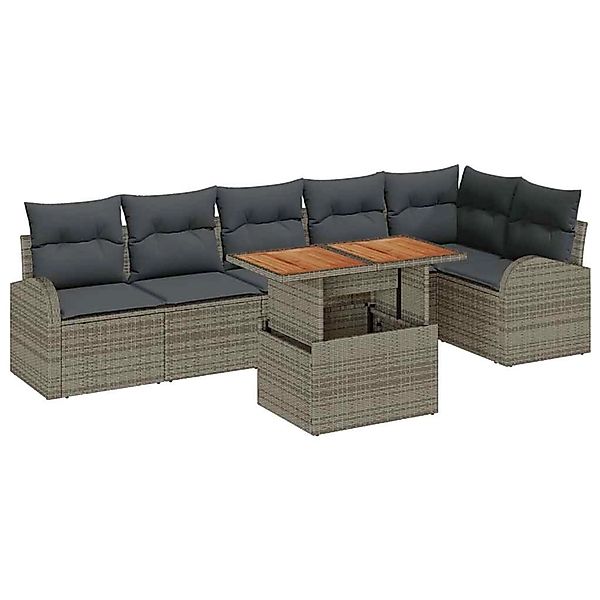 vidaXL Garten-Sofa-Set mit Speicher 7-Tlg Grau Poly Rattan 3358330 günstig online kaufen