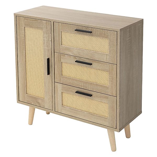 ML-Design Kommode 1 Tür 3 Schublade 74x76x30cm Eiche Optik Rattanfront günstig online kaufen