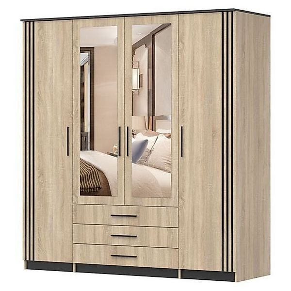 MOEBLO Kleiderschrank ANTIS II 4D (Kleiderstange und Regale, schwarz Griffe günstig online kaufen