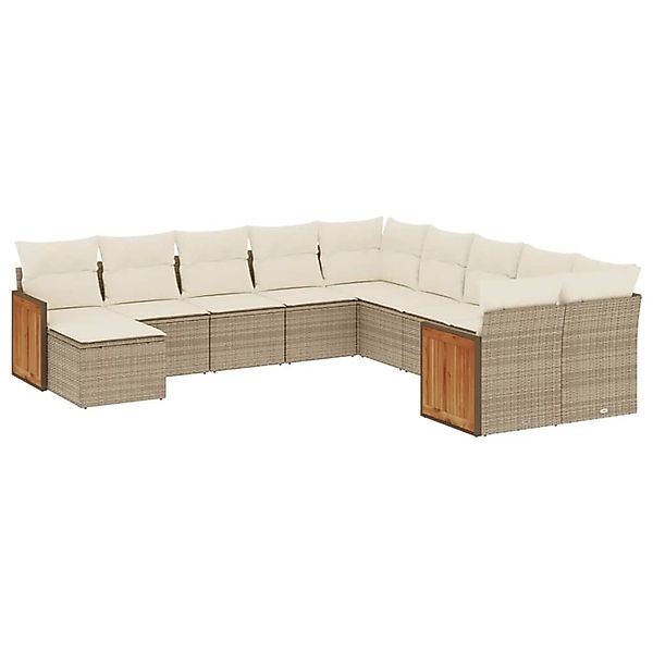 vidaXL 11-Tlg Garten-Sofagarnitur mit Kissen Beige Poly Rattan 3260651 günstig online kaufen
