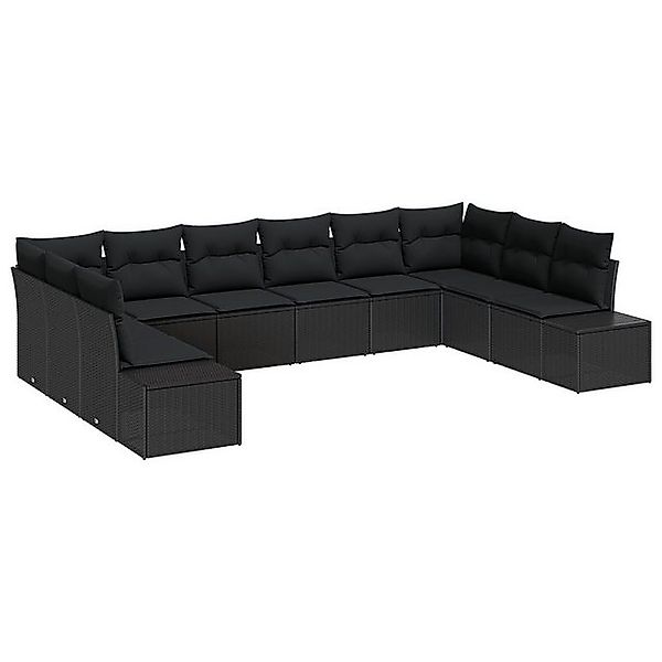 vidaXL Loungesofa 10-tlg. Garten-Sofagarnitur mit Kissen Schwarz Poly Ratta günstig online kaufen