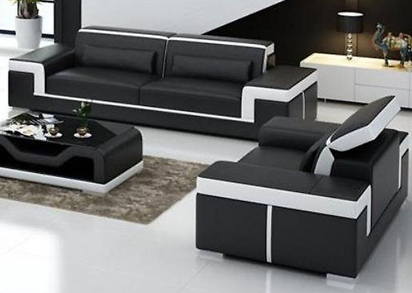 JVmoebel Sofa Schwarze Couche Polster Sofas Leder Modern Sofagarnitur 3+1 S günstig online kaufen