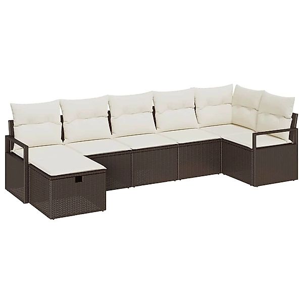 vidaXL 7-Tlg Garten-Sofagarnitur mit Kissen Braun Poly Rattan 3360529 günstig online kaufen