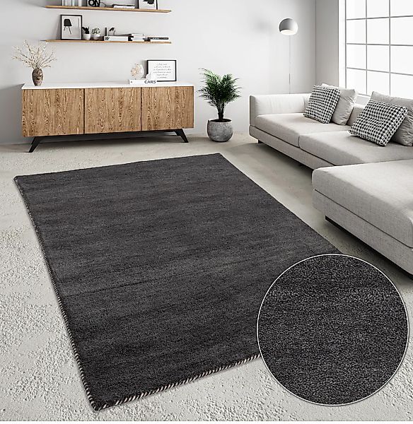 THEKO Wollteppich "Gabbeh Uni, Handgefertigt, Teppich, meliert, reine Wolle günstig online kaufen