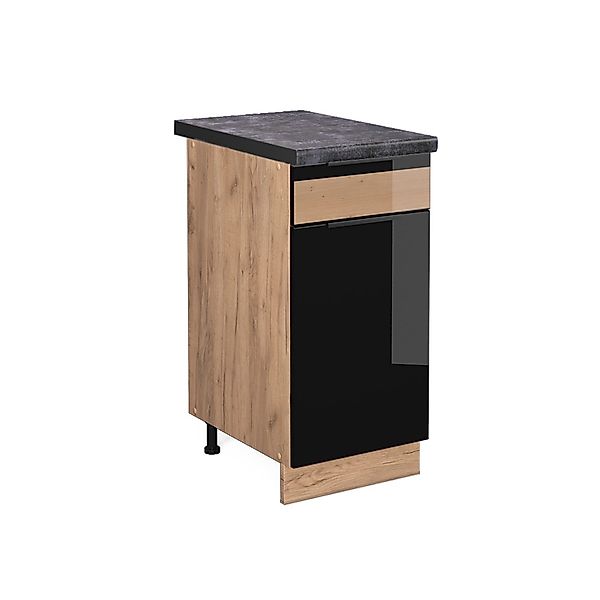 Vicco Küchenunterschrank Fame-Line Schwarz Eiche hochglanz/Goldkraft Eiche günstig online kaufen