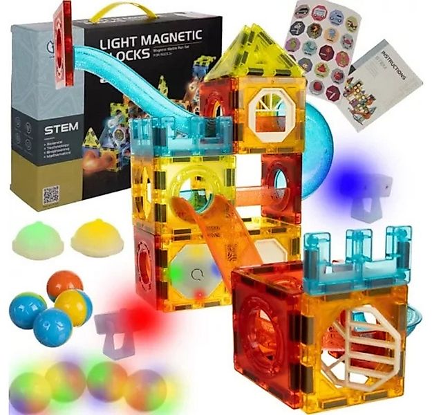 KRUZZEL Kugelbahn Magnetblöcke Spur 77 Stück, (Spar-Set, 1-tlg., beleuchtet günstig online kaufen