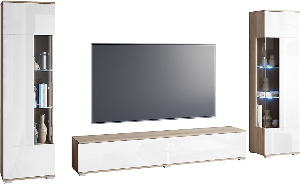INOSIGN Wohnwand "Kenia, Vitrine Türanschlag links/rechts wechselbar", (3 S günstig online kaufen