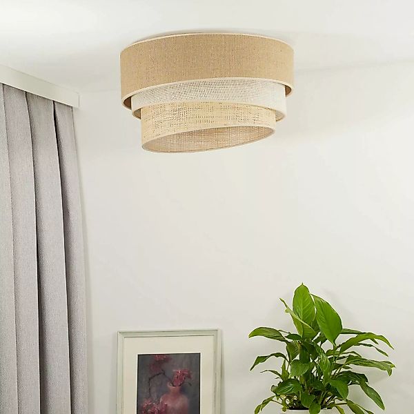 Euluna Deckenlampe Trio Jute, naturbraun/weiß/raffia Ø 45 cm günstig online kaufen