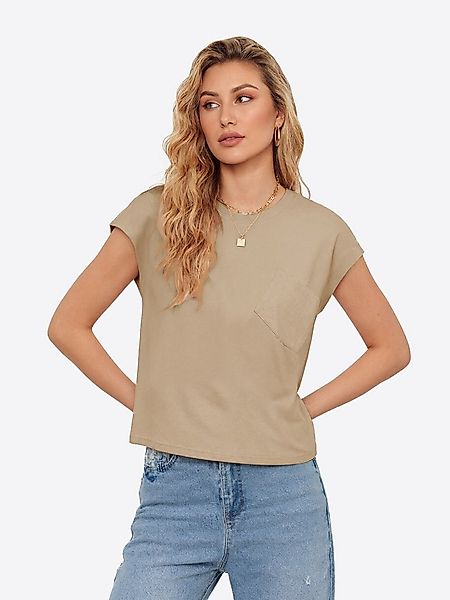 Imily Bela T-Shirt Damen weit geschnitten Bluse mit Brusttasche (Packung, 1 günstig online kaufen