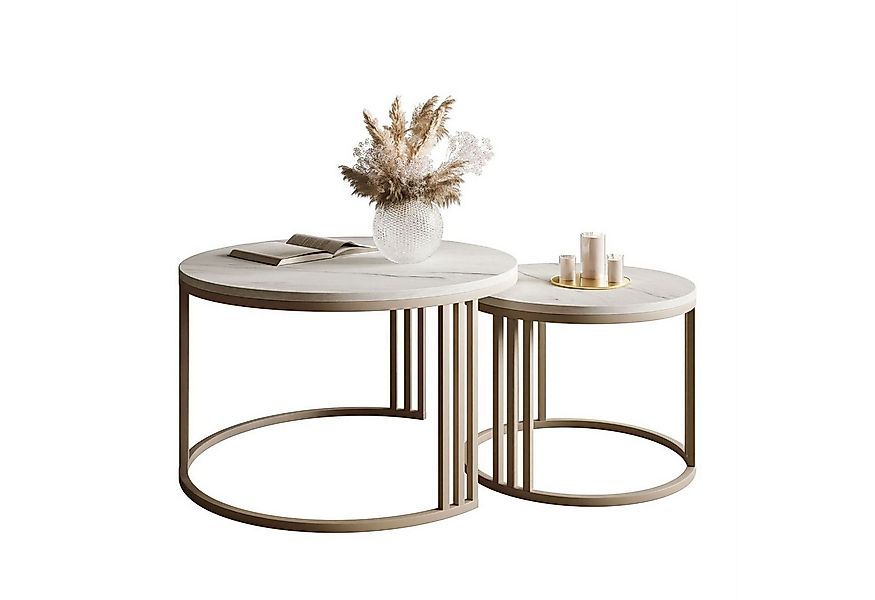 Lookway Couchtisch LORI 2in1 MATT, runder Couchtisch mit kaschmirfarbenem G günstig online kaufen