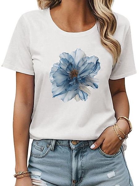 PYL Rundhalsshirt Damen Bequemes Sommer Kurzarmbluse Locker Blumen Print-Sh günstig online kaufen