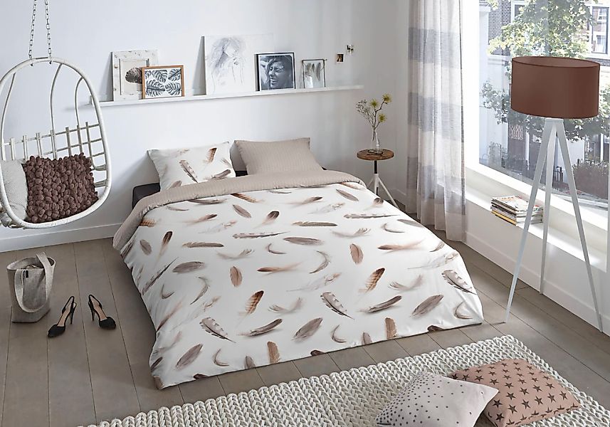 good morning Wendebettwäsche "Feathers" 2 Stk. tlg. Biber, 135x200, Warm, W günstig online kaufen