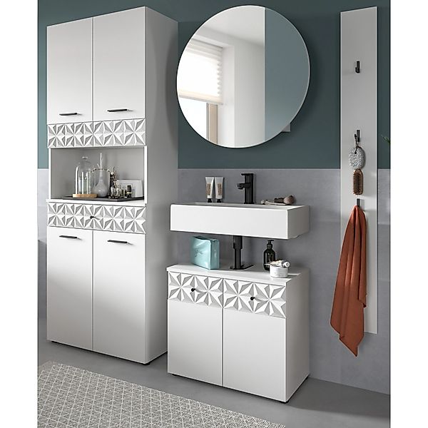 Inn.Furn Badmöbel Set in Weiß Hochglanz 4-teilig 186 cm Relief günstig online kaufen