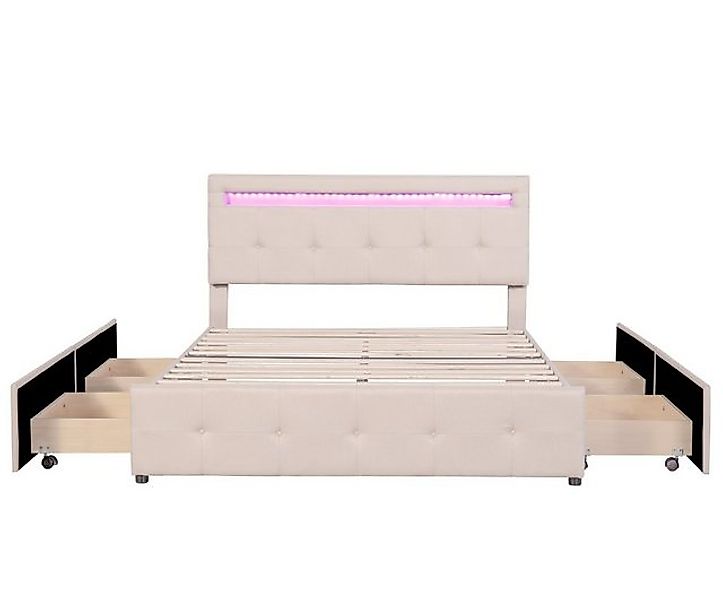 Gotagee Polsterbett Doppelbett 140x200 LED+Schubladen Jugendbett Gästebett günstig online kaufen