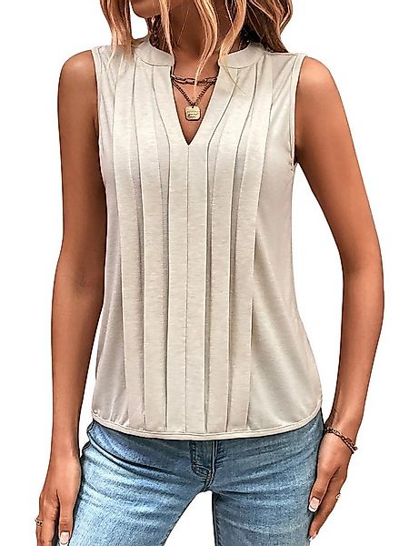 DEBAIJIA Kurzweste Damen Tank Top Plissee V-Ausschnitt Ärmellos T-Shirt Som günstig online kaufen