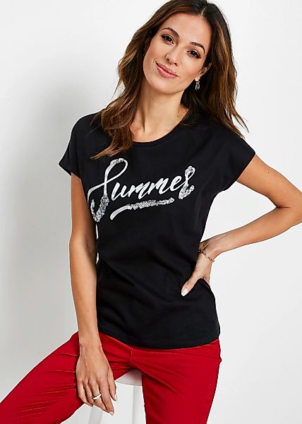 bonprix T-Shirt "Shirt mit Pailletten" lockere Passform, Kurzarm, aus Baumw günstig online kaufen