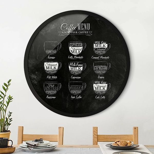 Rundes Bild mit Rahmen Kaffeesorten Kreidetafel günstig online kaufen