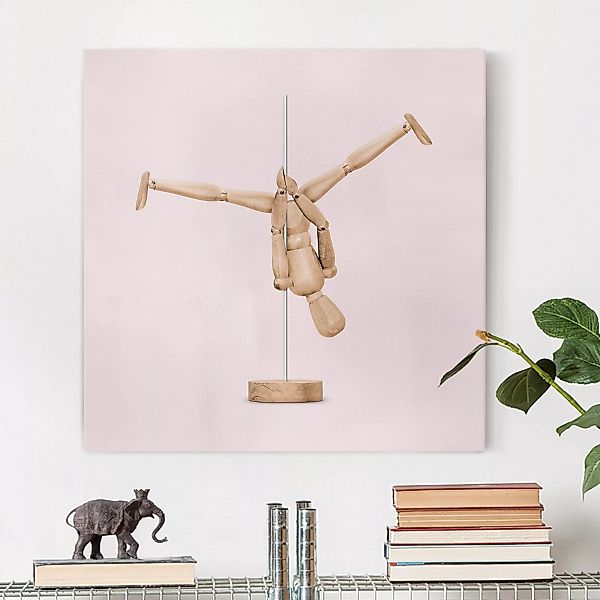Leinwandbild - Quadrat Poledance mit Holzfigur günstig online kaufen