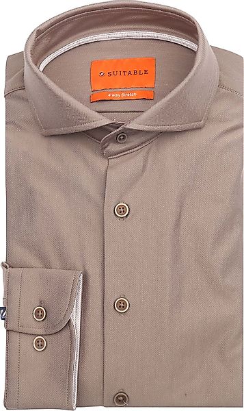 Suitable Herringbone Hemd Taupe - Größe 38 günstig online kaufen